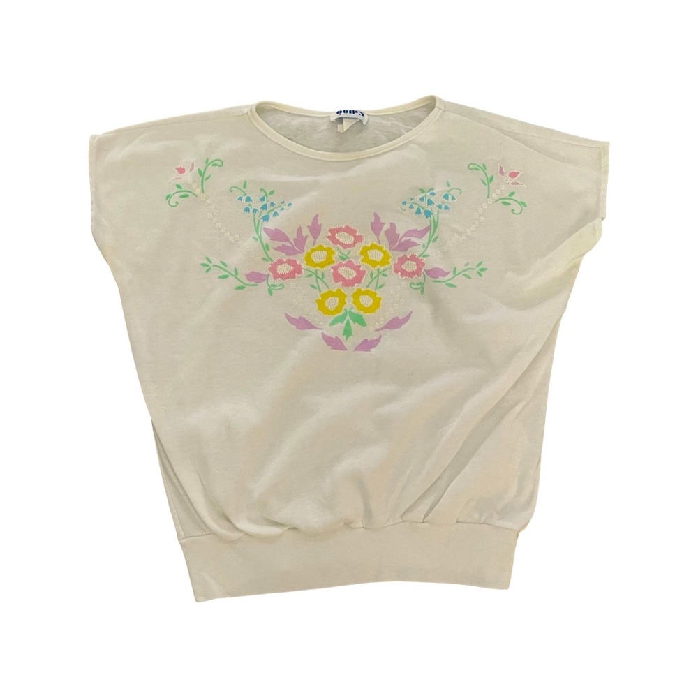 Vintage Pastel Short Sleeve 80’s Floral Blouse: Ladies Casual Retro Top
